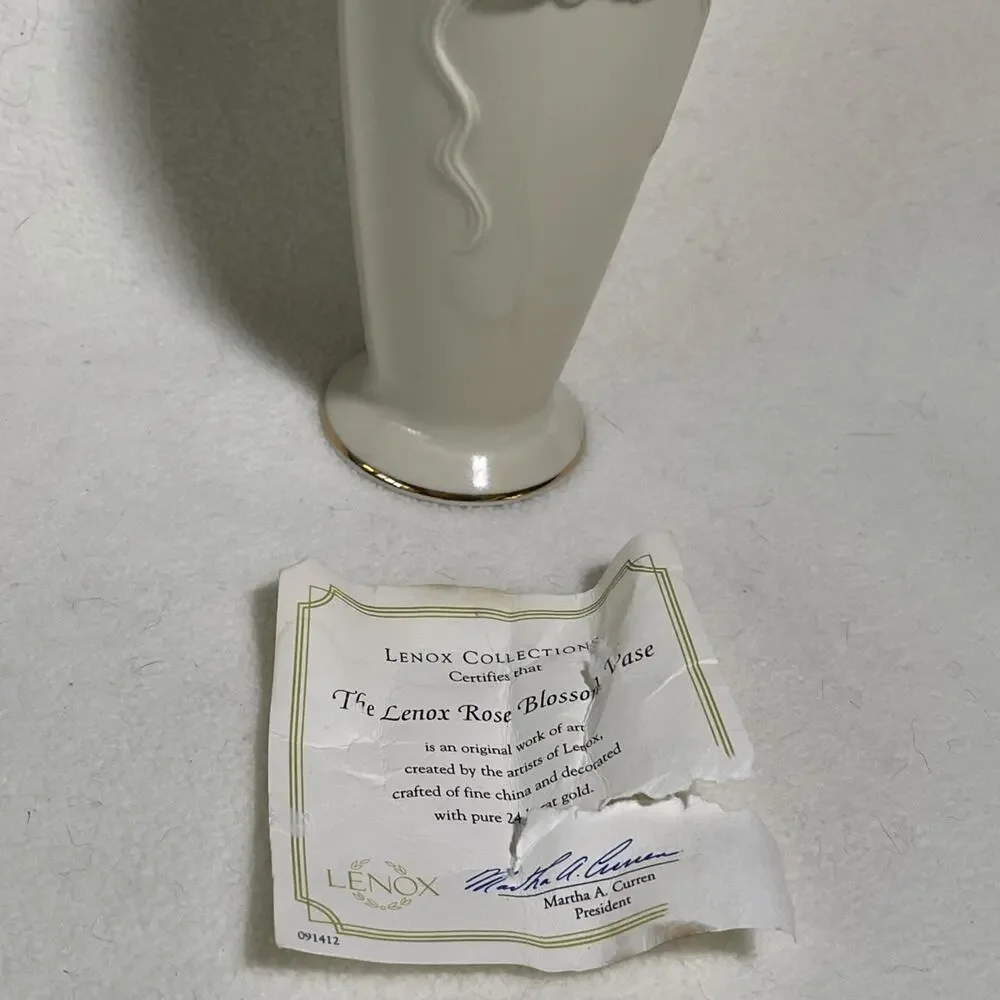 LENOX Rose Blossom Bud Vase Ivory Porcelain Gold Trim